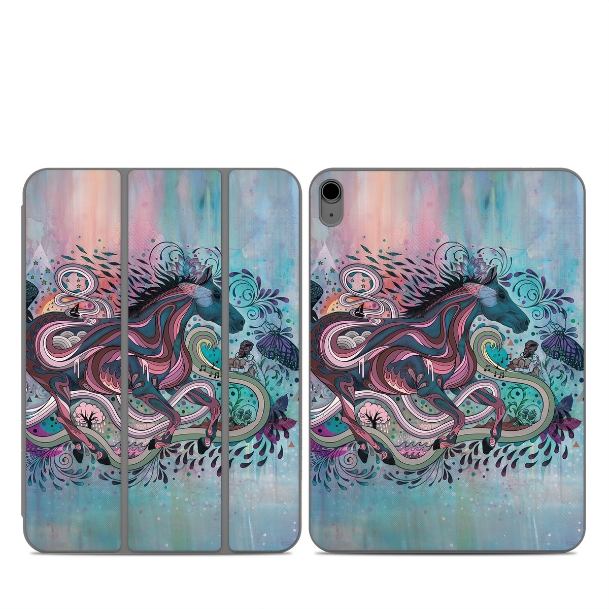 Smart Folio for iPad Series Skin design of Illustration, Art, Visual arts, Graphic design, Fictional character, Psychedelic art, Pattern, Drawing, Painting, Mythology, with gray, black, blue, red, purple colors