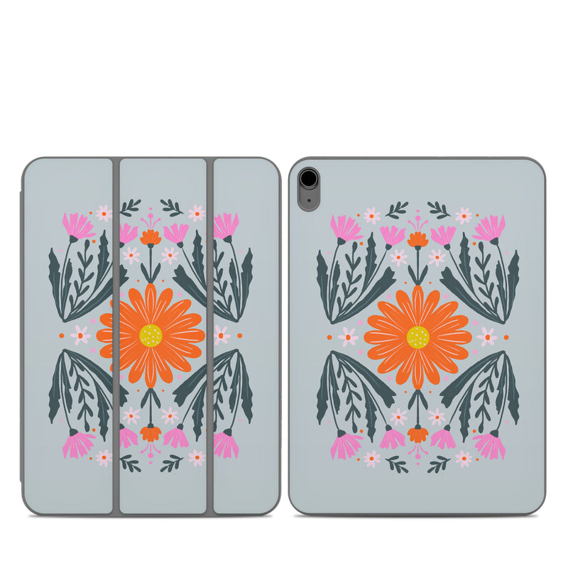 Smart Folio for iPad Series Skin design of Petal, Gesture, Font, Flower, Pattern, Art, Creative arts, Floral design, Illustration, Flowering plant, with pink, orange, green, white colors