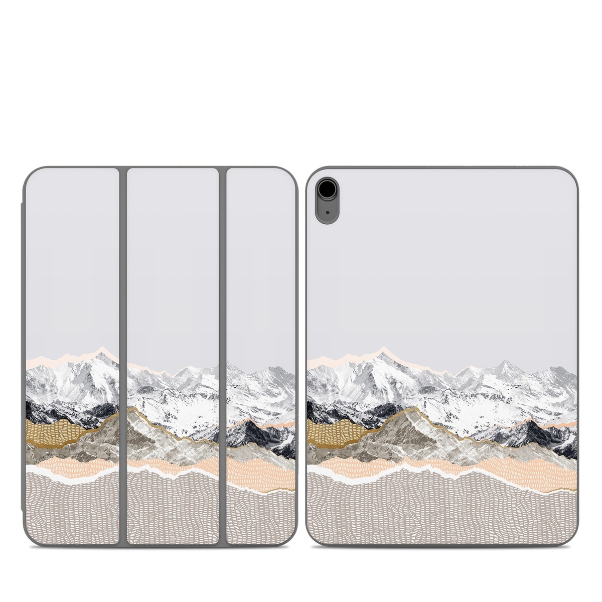 Smart Folio for iPad Series Skin design of White, Mountainous landforms, Mountain, Mountain range, Glacial landform, Geological phenomenon, Sky, Ridge, Geology, Glacier, with white, yellow, brown, gray, black colors