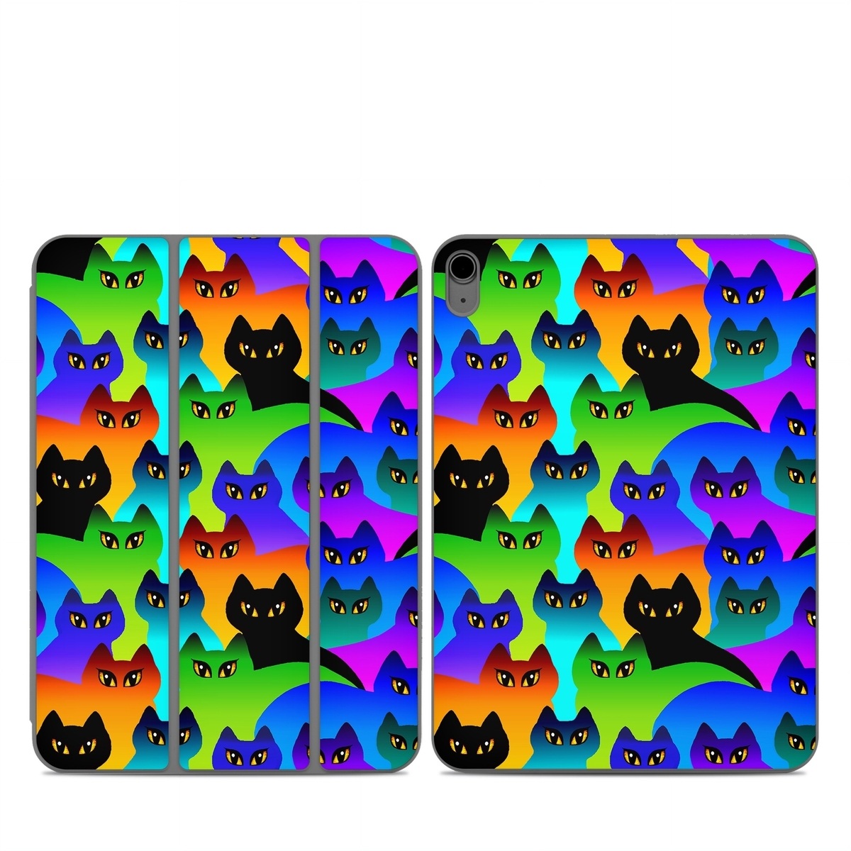 Smart Folio for iPad Series Skin design of Black cat, Purple, Cat, Small to medium-sized cats, Pattern, Design, Felidae, Illustration, Art, with black, blue, green, purple colors