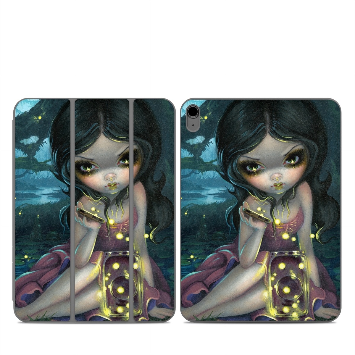 Smart Folio for iPad Series Skin design of Cg artwork, Illustration, Fictional character, Art, Iris, Black hair, Fawn, Mythology, Fiction, with blue, green, pink, yellow, black, white colors