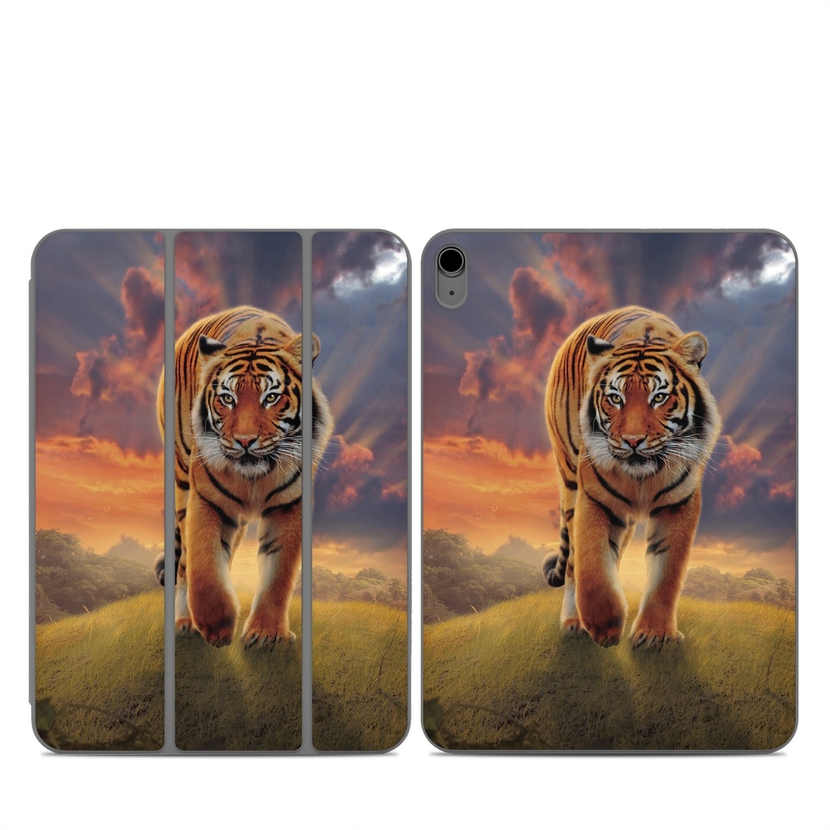 Smart Folio for iPad Series Skin design of Tiger, Wildlife, Bengal tiger, Mammal, Felidae, Siberian tiger, Sky, Big cats, Terrestrial animal, Carnivore, with black, white, yellow, red, green, blue colors