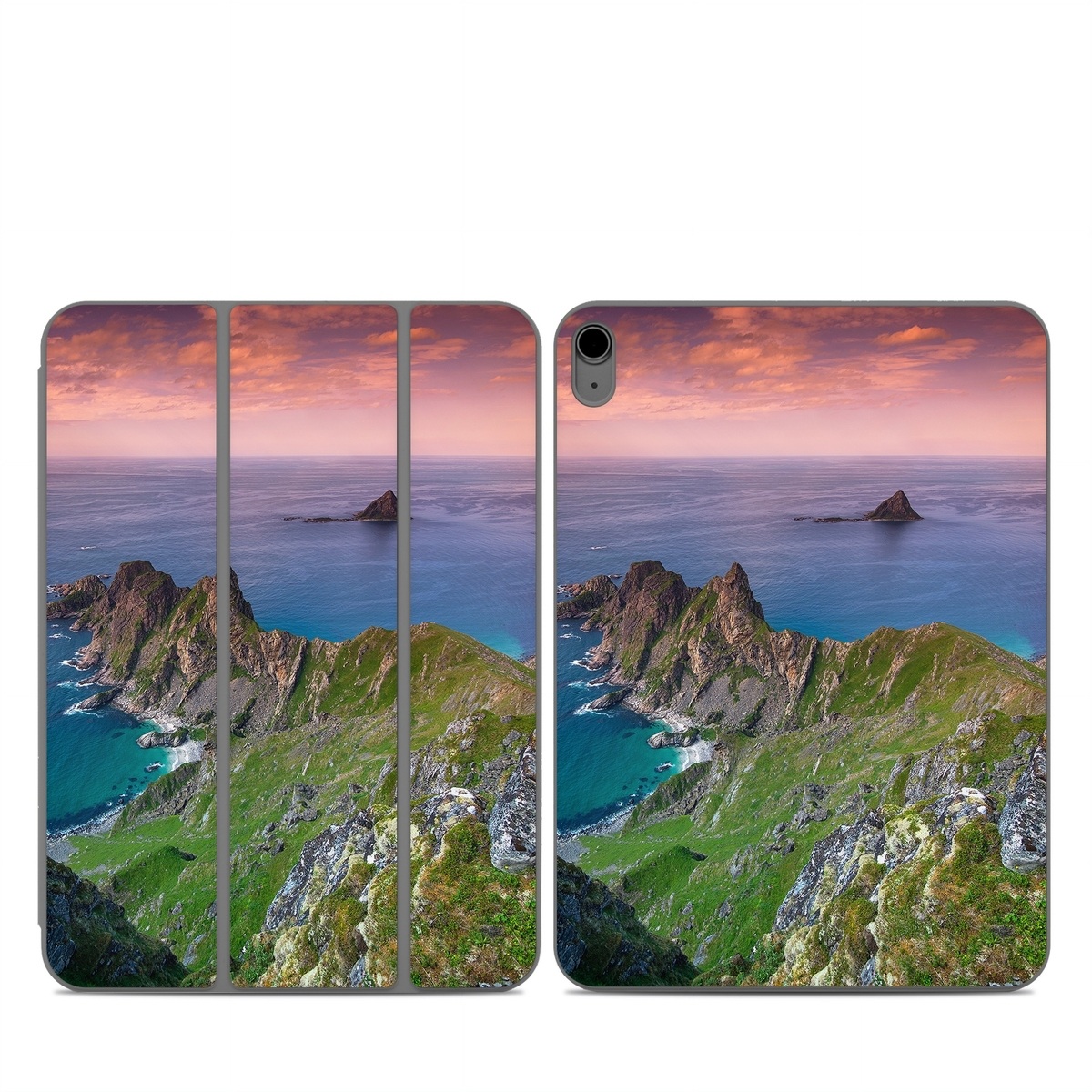 Smart Folio for iPad Series Skin design of Body of water, Nature, Sky, Coast, Sea, Headland, Natural landscape, Promontory, Coastal and oceanic landforms, Cliff, with red, orange, green, blue, yellow colors