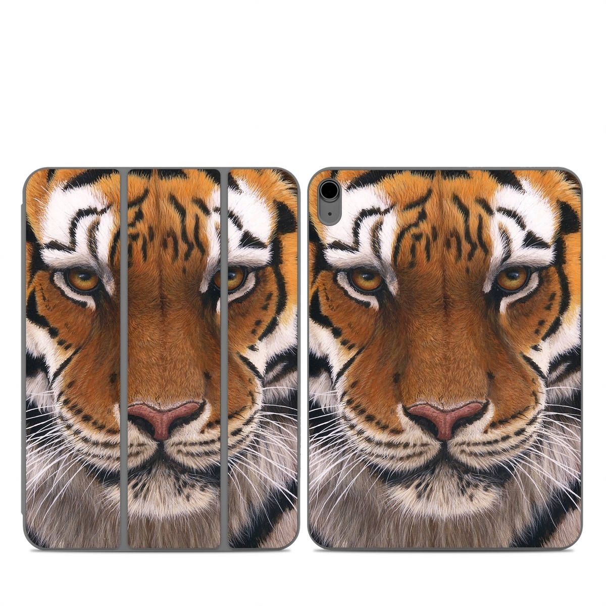 Smart Folio for iPad Series Skin design of Tiger, Mammal, Wildlife, Terrestrial animal, Vertebrate, Bengal tiger, Whiskers, Siberian tiger, Felidae, Snout, with black, gray, red, green, pink colors