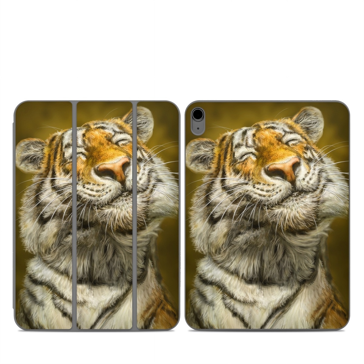 Smart Folio for iPad Series Skin design of Tiger, Vertebrate, Bengal tiger, Mammal, Wildlife, Siberian tiger, Terrestrial animal, Felidae, Snout, Whiskers, with black, white, orange, yellow colors