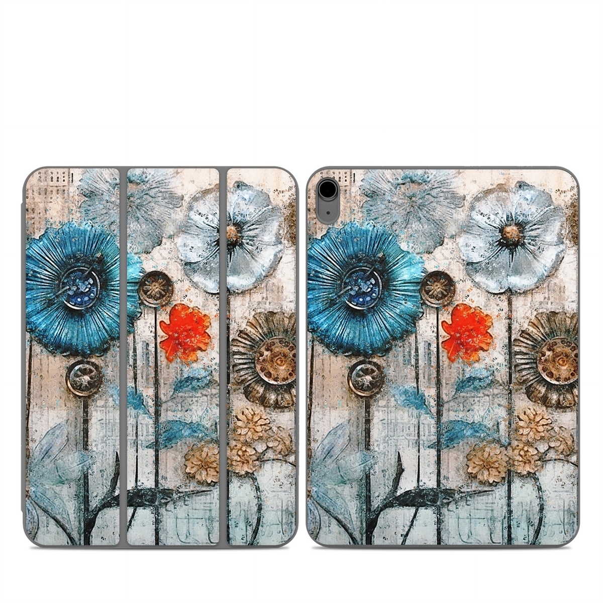 Smart Folio for iPad Series Skin design of Plant, Blue, Petal, Textile, Paint, Flower, Art, Creative arts, Pattern, Rectangle, with white, brown, black, yellow, blue, red, gray colors