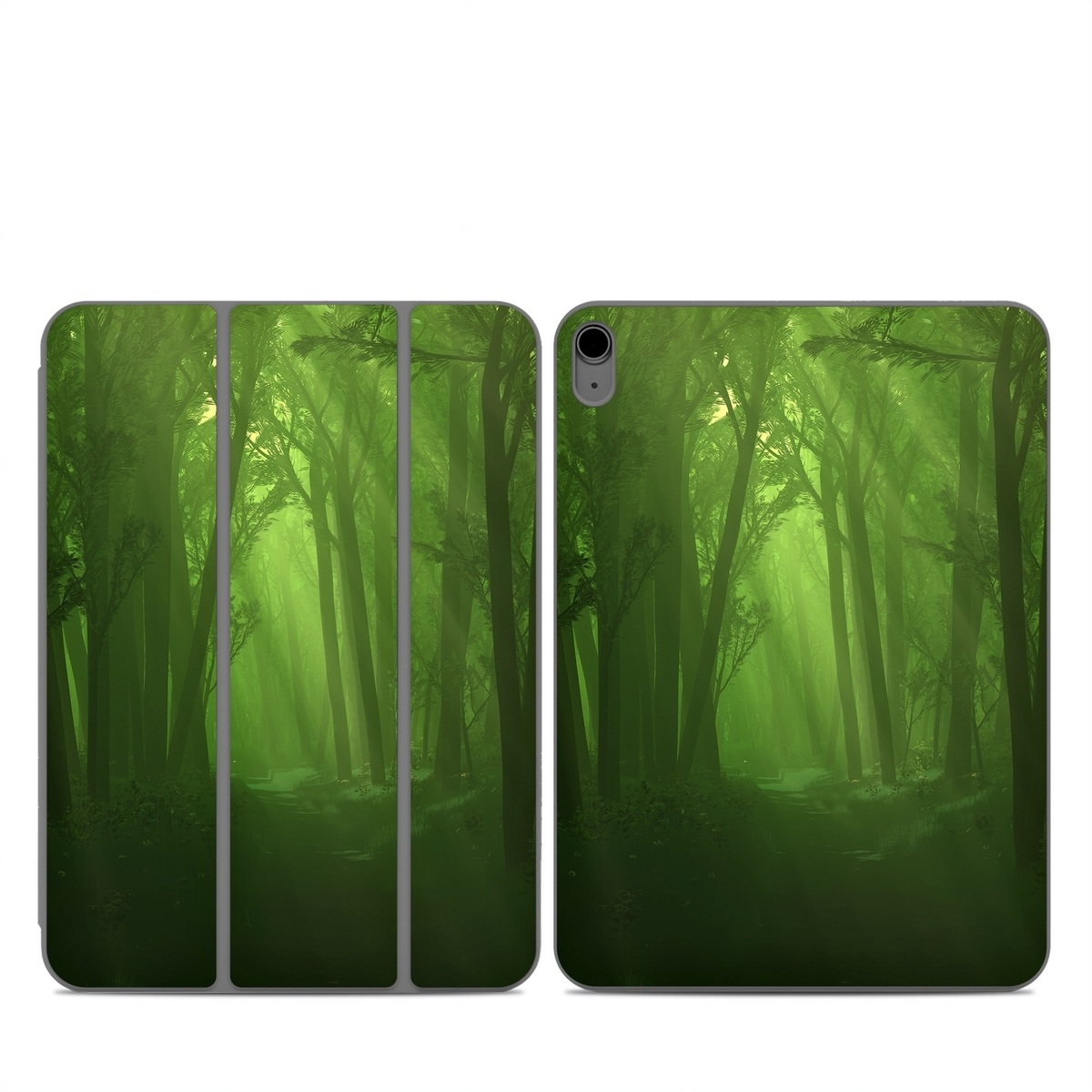Smart Folio for iPad Series Skin design of Nature, Green, Forest, Old-growth forest, Woodland, Natural environment, Vegetation, Tree, Natural landscape, Atmospheric phenomenon, with black, green colors