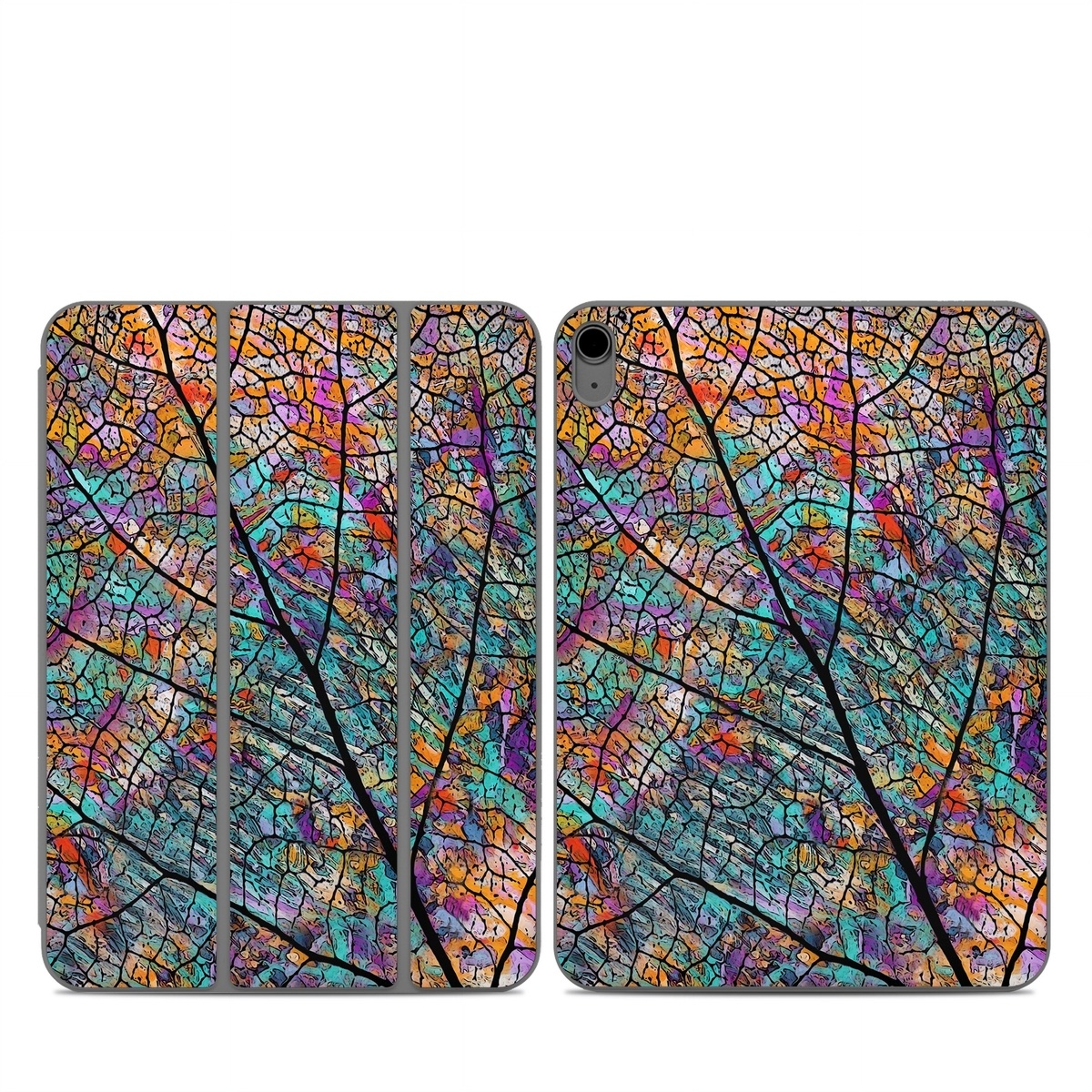 Smart Folio for iPad Series Skin design of Pattern, Colorfulness, Line, Branch, Tree, Leaf, Design, Visual arts, Glass, Plant, with black, gray, red, blue, green colors