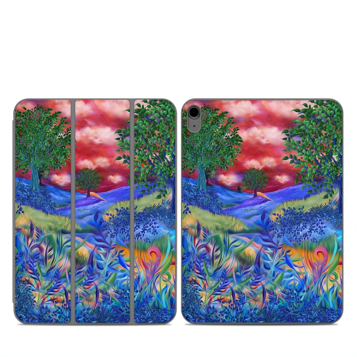 Smart Folio for iPad Series Skin design of Art paint, Plant, Plant community, Paint, Natural landscape, People in nature, Vegetation, Grass, Art, Painting, with blue, red, green, orange, yellow, pink, white colors
