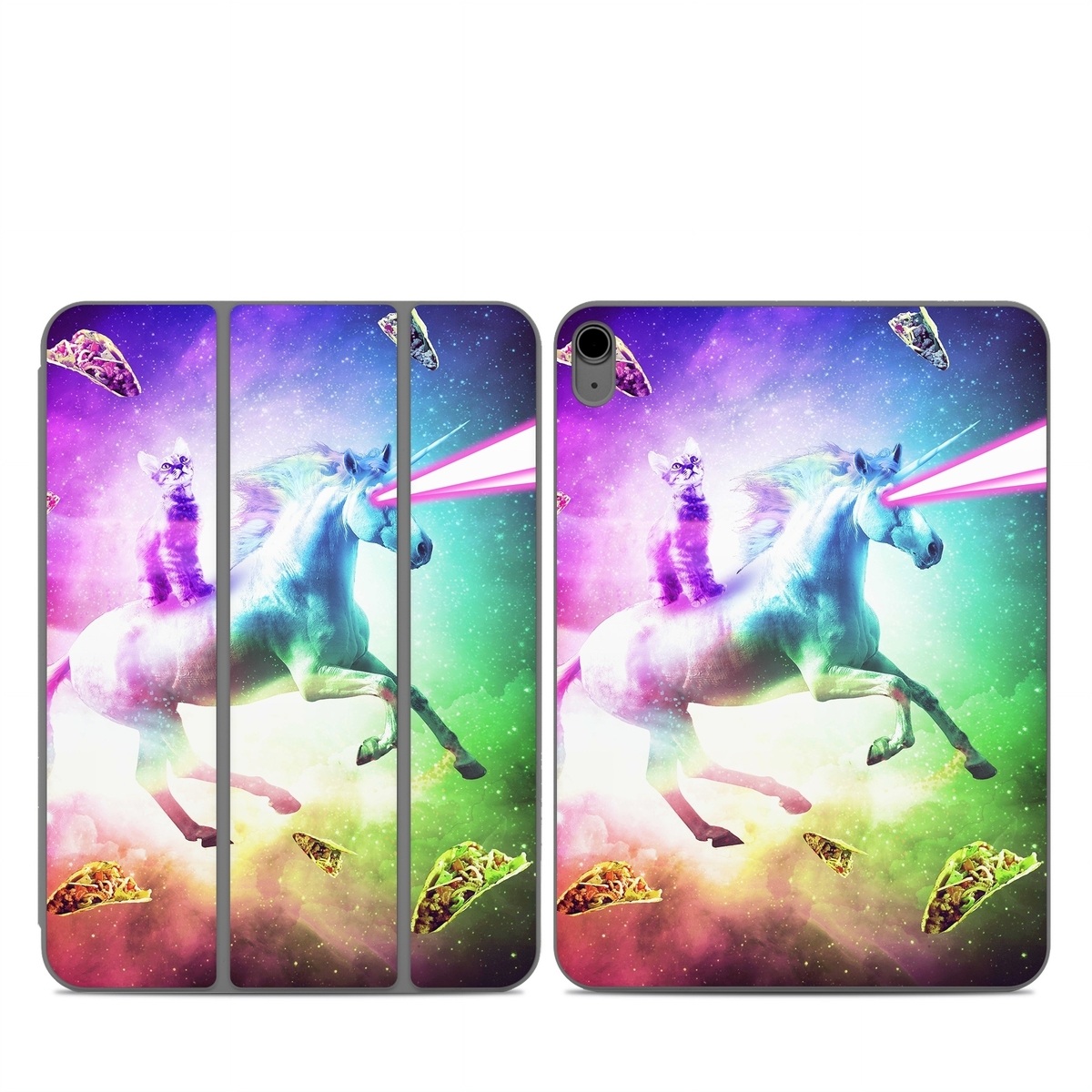 Smart Folio for iPad Series Skin design of Fictional character, Illustration, Unicorn, Graphic design, Sky, Space, Mythical creature, Cg artwork, Art, Mythology, with black, white, blue, green, purple, pink, red colors