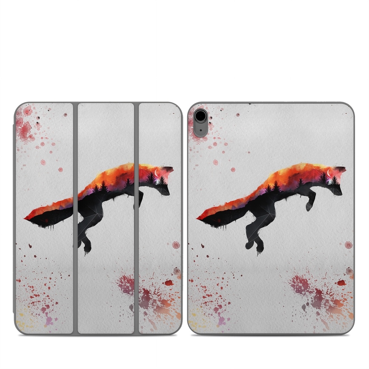 Smart Folio for iPad Series Skin design of Illustration, Watercolor paint, Art, Graphic design, Painting, Red fox, Visual arts, Paint, Drawing, Tail, with gray, black, red, yellow, orange, white colors