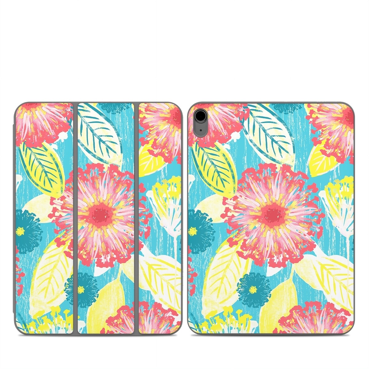 Smart Folio for iPad Series Skin design of Pattern, Design, Flower, Floral design, Plant, Textile, Wrapping paper, Wildflower, Visual arts, with pink, gray, blue, yellow colors