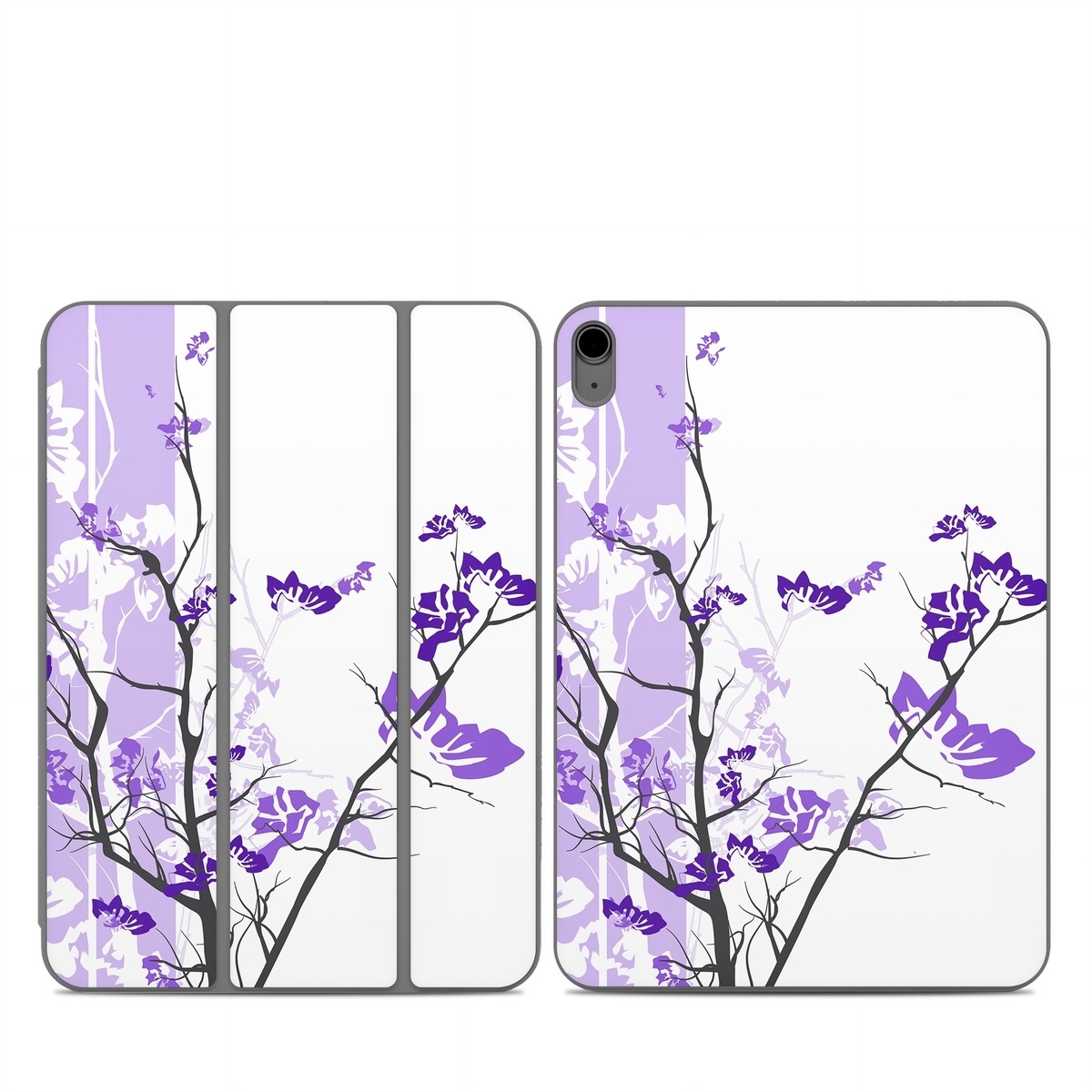 Smart Folio for iPad Series Skin design of Branch, Purple, Violet, Lilac, Lavender, Plant, Twig, Flower, Tree, Wildflower, with white, purple, gray, pink, black colors