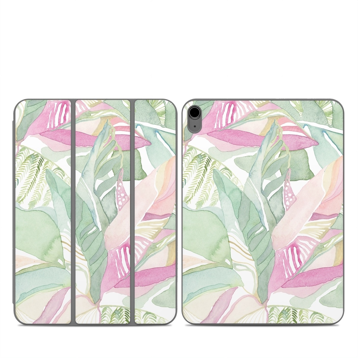 Smart Folio for iPad Series Skin design of Pink, Leaf, Botany, Pattern, Plant, Flower, Illustration, with white, green, pink, orange colors