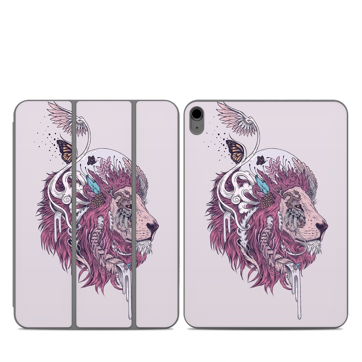 Smart Folio for iPad Series Skin design of Illustration, Drawing, Sketch, Art, Graphic design, Lion, Goats, Fictional character, Ink, Bison, with gray, purple, black, red colors