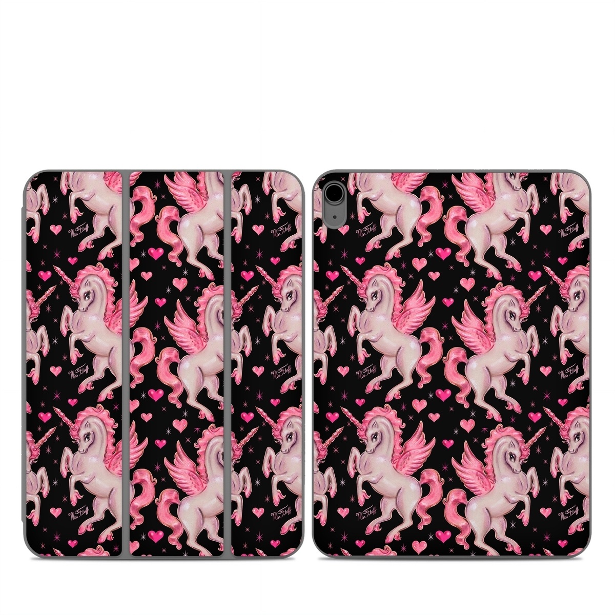 Smart Folio for iPad Series Skin design of Pink, Pattern, Fictional character, Design, Illustration, Font, Unicorn, Graphic design, Mythical creature, Art, with black, pink colors