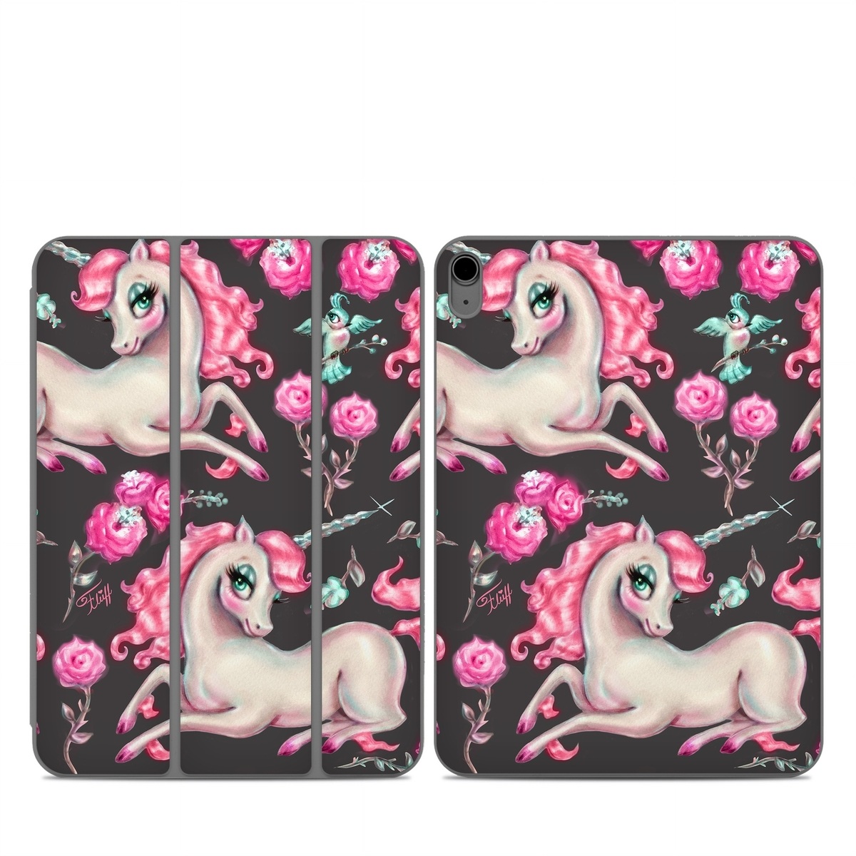 Smart Folio for iPad Series Skin design of Pink, Horse, Pony, Fictional character, Unicorn, Mythical creature, Mane, Textile, Animal figure, Illustration, with white, pink, blue, black, red colors