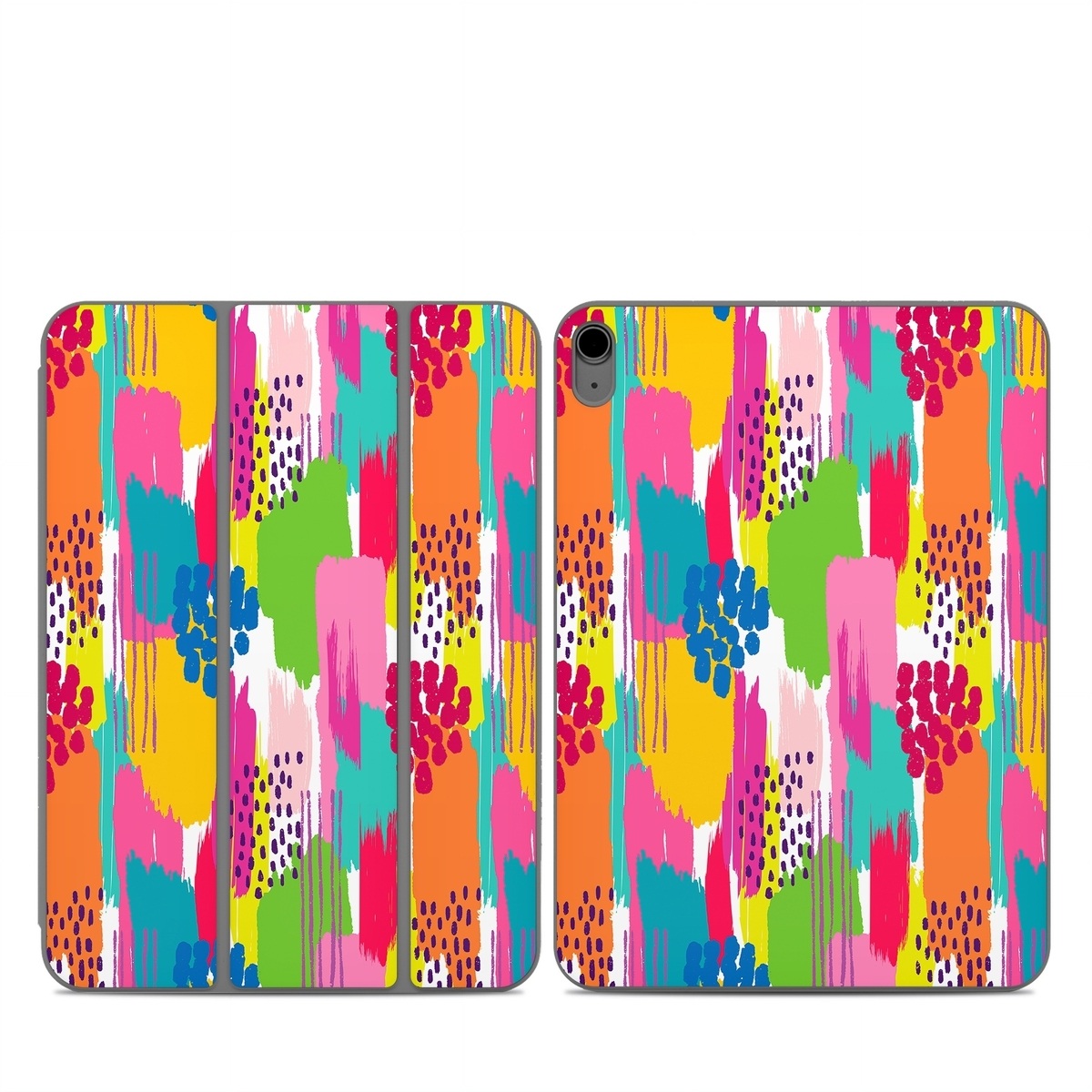 Smart Folio for iPad Series Skin design of Colorfulness, Textile, Rectangle, Font, Line, Painting, Art, Magenta, Material property, Pattern, with white, pink, yellow, orange, blue, red colors