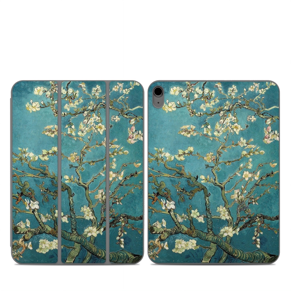 Smart Folio for iPad Series Skin design of Tree, Branch, Plant, Flower, Blossom, Spring, Woody plant, Perennial plant, with blue, black, gray, green colors
