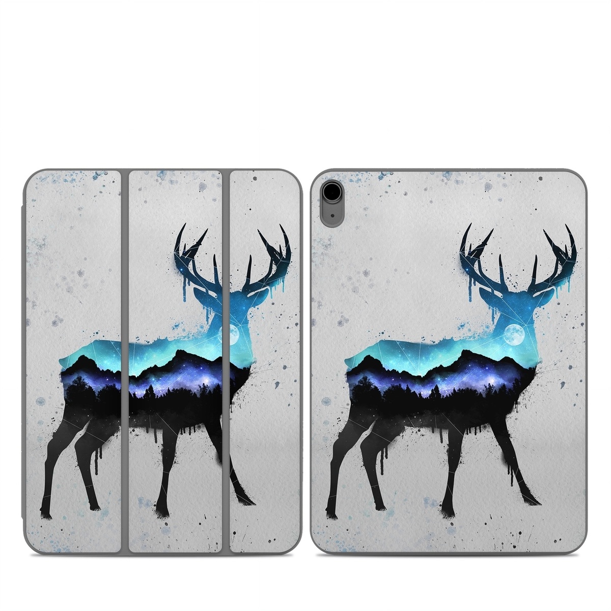 Smart Folio for iPad Series Skin design of Reindeer, Deer, Illustration, Watercolor paint, Art, Elk, Wildlife, Drawing, Paint, Graphics, with gray, black, blue, purple, white colors