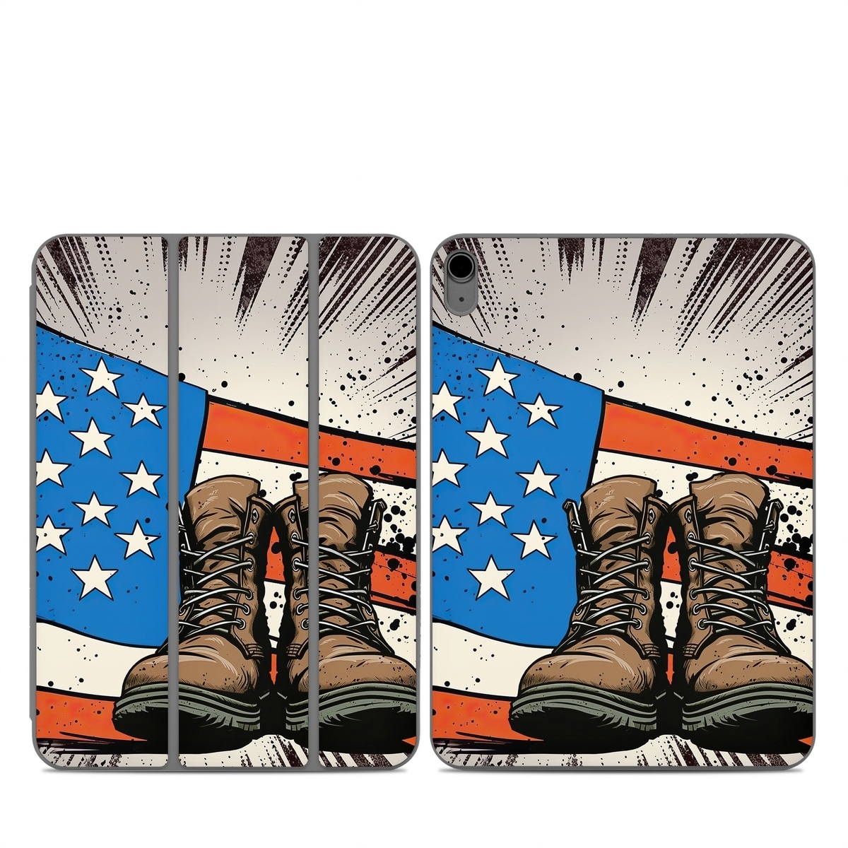 Smart Folio for iPad Series Skin design of Footwear, Shoe, Walking shoe, Outdoor shoe, Line, Flag of the united states, Sneakers, Font, Art, Human leg, with red, blue, white, black, brown, gray colors