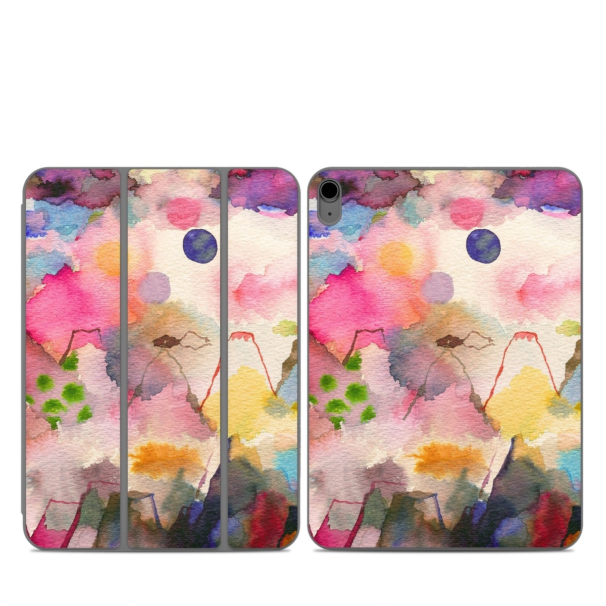 Smart Folio for iPad Series Skin design of Watercolor paint, Flower, Textile, Painting, Art, Plant, Pattern, Visual arts, Floral design, Paint, with white, pink, red, yellow, green, blue, black, orange colors