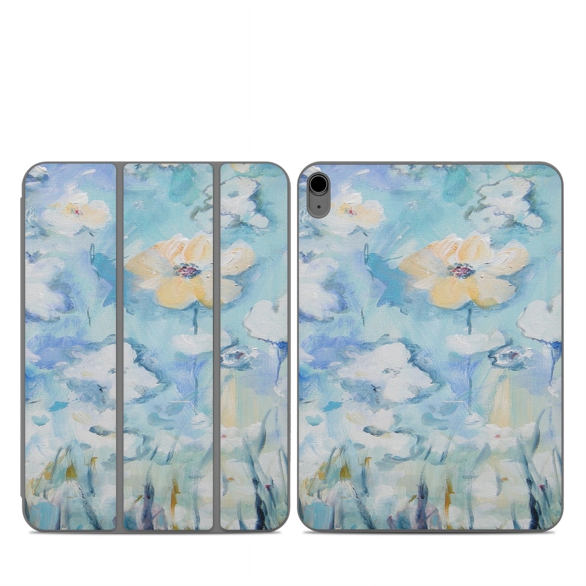 Smart Folio for iPad Series Skin design of Blue, Watercolor paint, Painting, Flower, Plant, Art, Acrylic paint, Wildflower, Visual arts, Floral design, with gray, blue colors
