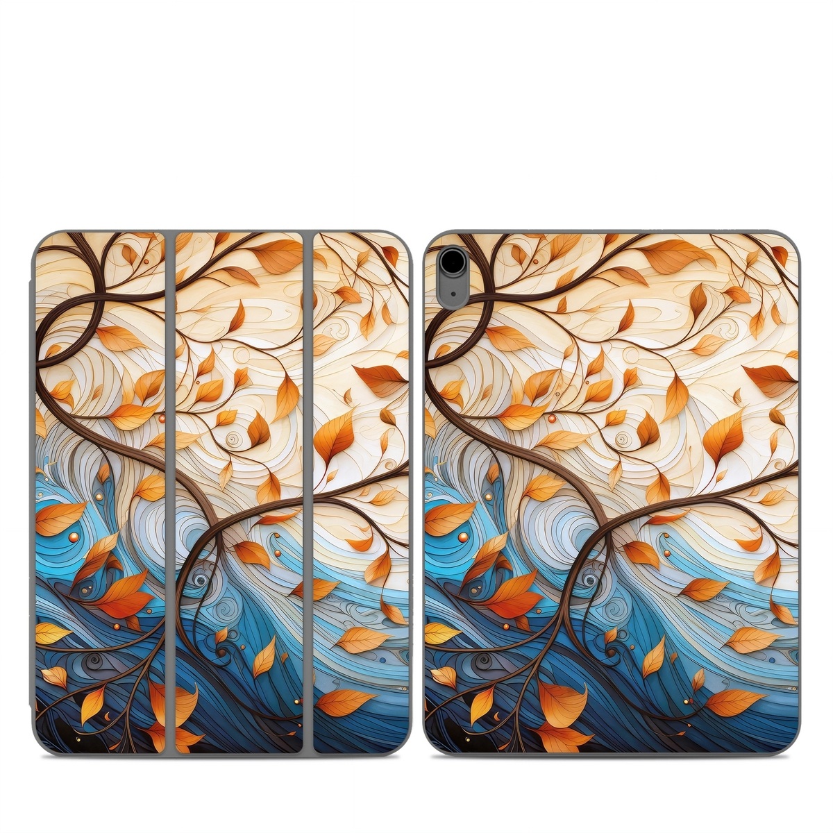 Smart Folio for iPad Series Skin design of Dishware, Orange, Textile, Sleeve, Serveware, Petal, Pattern, Porcelain, Electric blue, Art, with yellow, orange, red, white, blue, brown colors