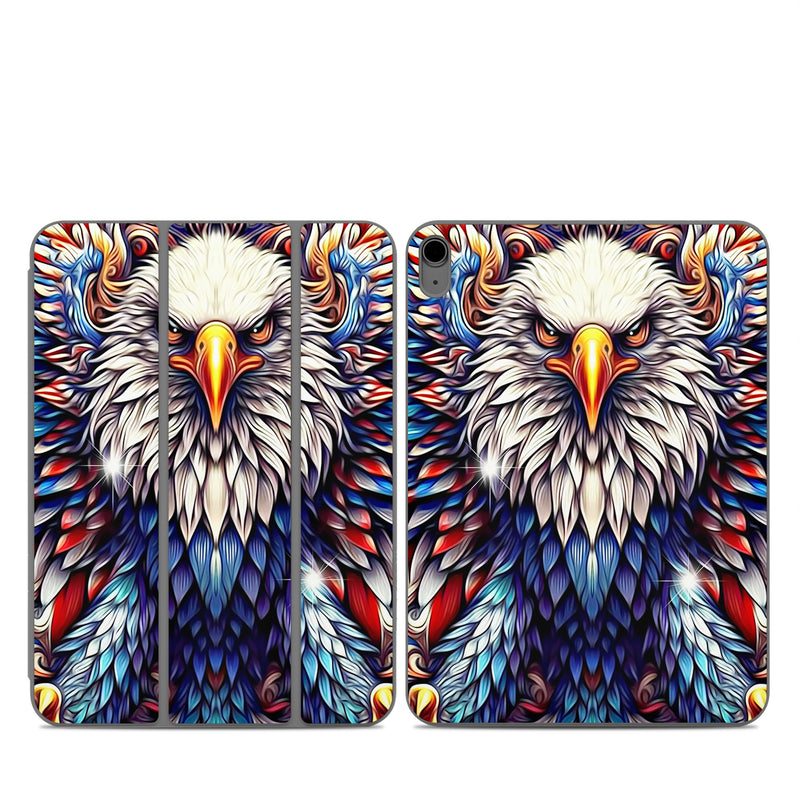 Smart Folio for iPad Series Skin design of Accipitridae, Bird of prey, Eagle, Wing, Beak, Accipitriformes, Bird, Falconiformes, Bald eagle, Sea eagle, with red, blue, white, yellow, orange, brown, gray colors