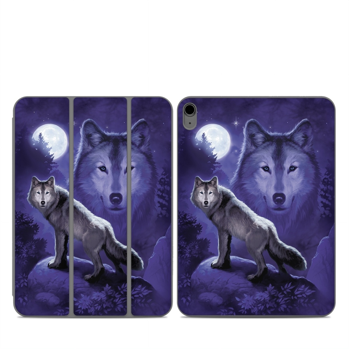 Smart Folio for iPad Series Skin design of Wolf, Canidae, canis lupus tundrarum, Canis, Wolfdog, Dog, Native american indian dog, Wildlife, Sakhalin husky, Moonlight, with blue, black, gray colors