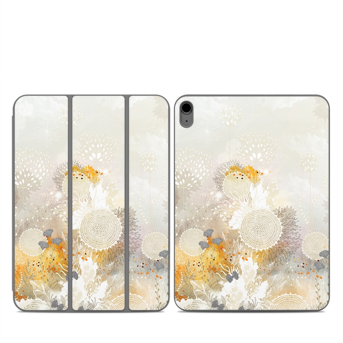 Smart Folio for iPad Series Skin design of Pattern, Floral design, Flower, Plant, Illustration, camomile, Wildflower, Art, with gray, yellow, pink, white, green colors