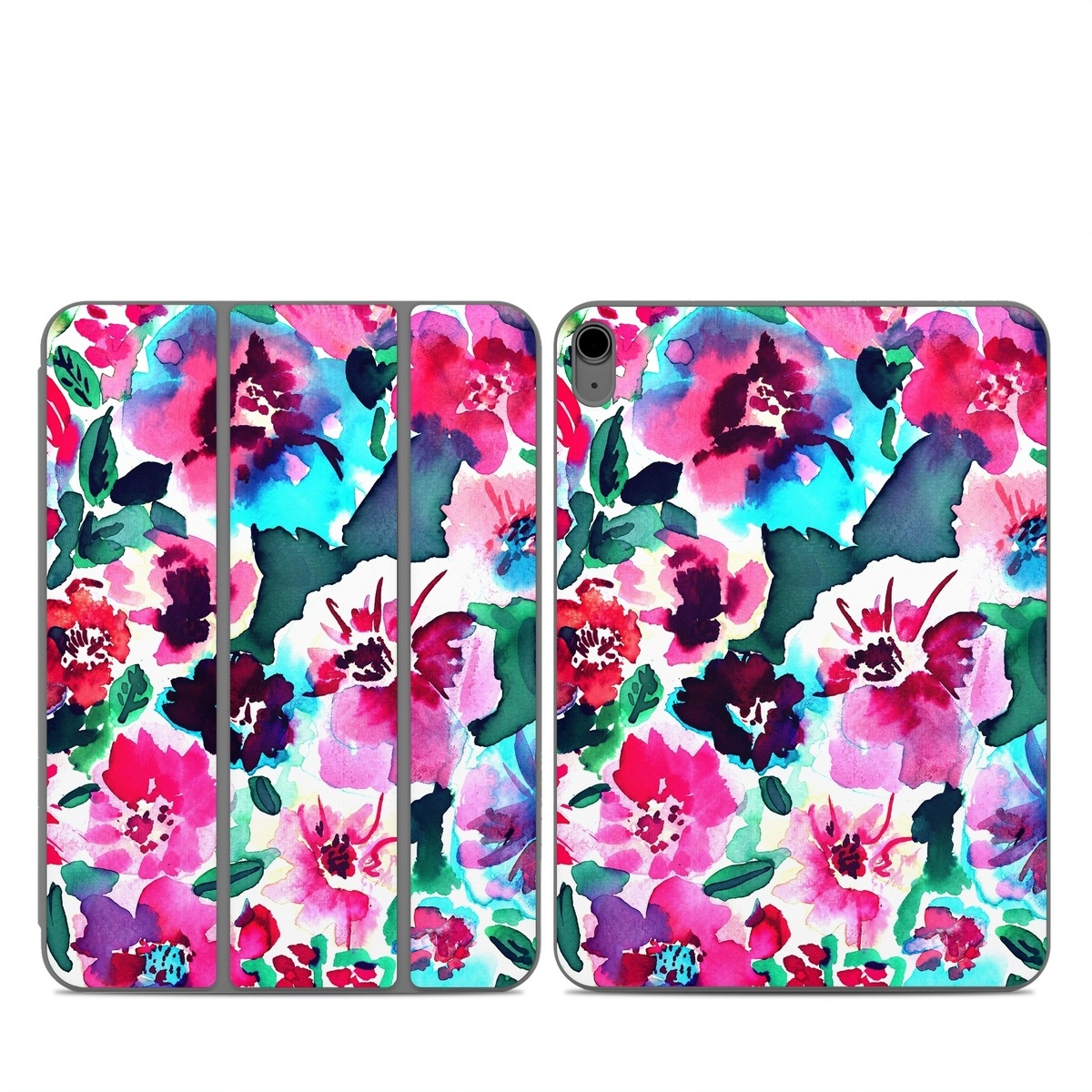 Smart Folio for iPad Series Skin design of Flower, Pink, Petal, Plant, Pattern, Hawaiian hibiscus, Design, Magenta, Flowering plant, Watercolor paint, with white, pink, blue, green, red colors