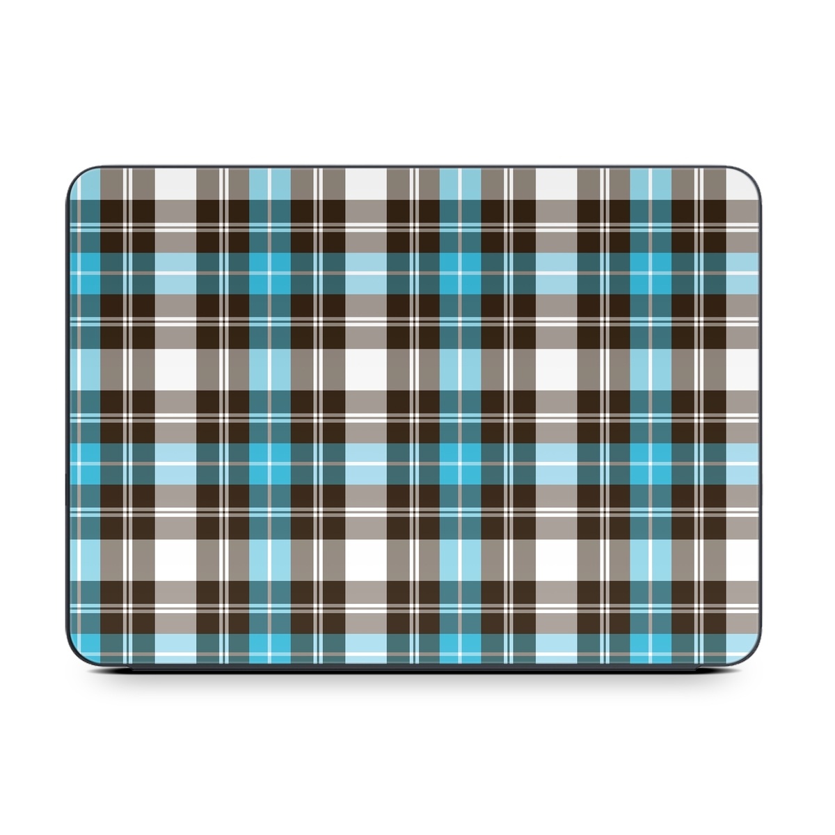 Smart Keyboard Folio for iPad Series Skin design of Plaid, Pattern, Tartan, Turquoise, Textile, Design, Brown, Line, Tints and shades, with gray, black, blue, white colors