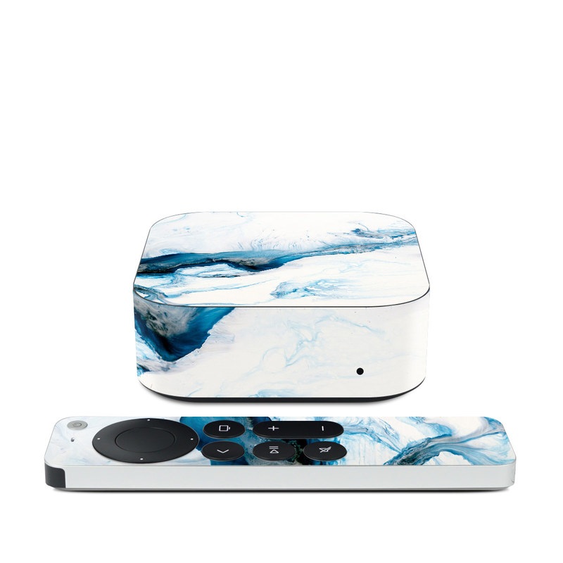 Apple TV 4K 2nd Gen Skin design of Glacial landform, Blue, Water, Glacier, Sky, Arctic, Ice cap, Watercolor paint, Drawing, Art with white, blue, black colors