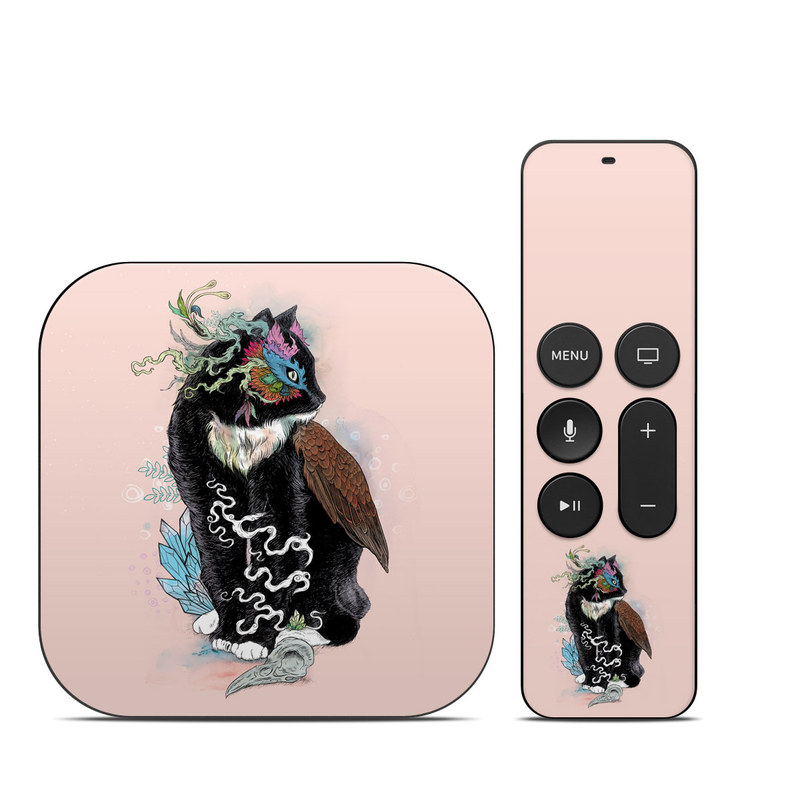 Apple TV HD, 4K 1st Gen Skin design of Illustration, Owl, Art, Graphic design, Cat, Tail, with pink, black, brown, red, green colors