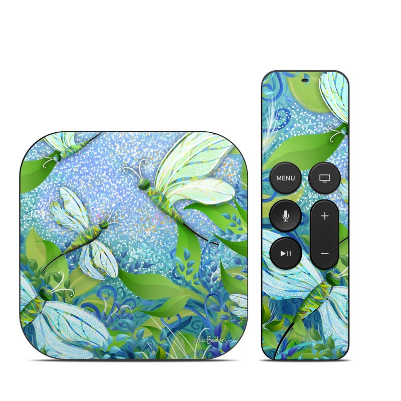 Apple TV HD, 4K 1st Gen Skin design of Green, Blue, Leaf, Plant, Pattern, Tree, Design, Organism, Branch, Flower, with gray, blue, green, purple colors