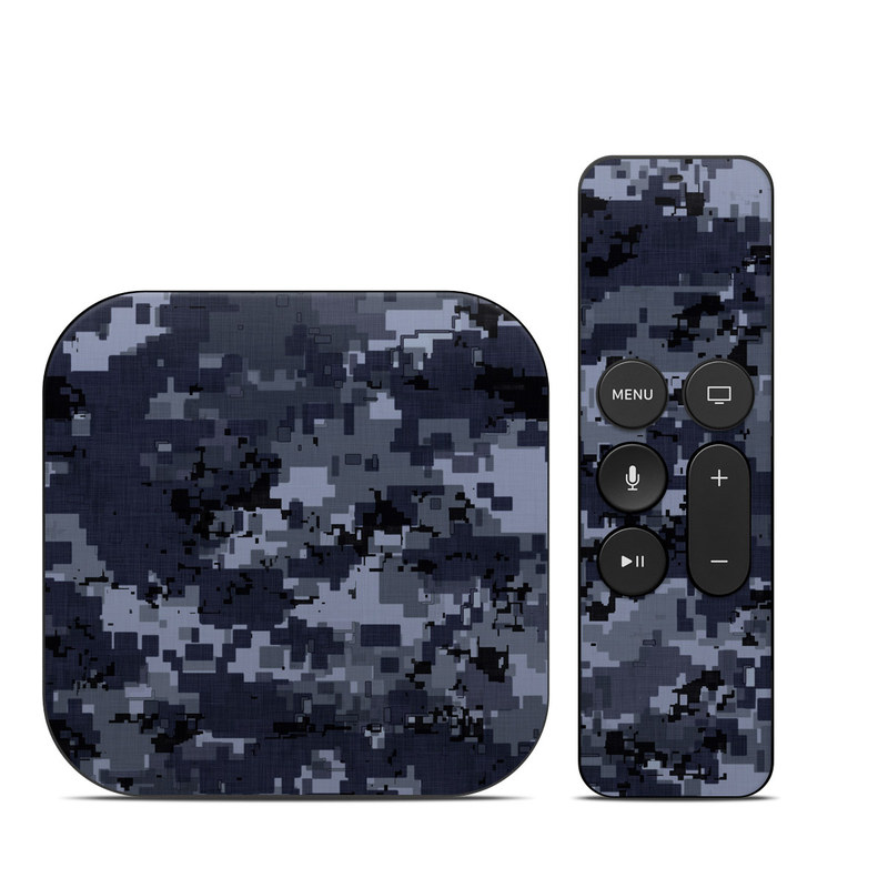 Apple TV HD, 4K 1st Gen Skin design of Military camouflage, Black, Pattern, Blue, Camouflage, Design, Uniform, Textile, Black-and-white, Space, with black, gray, blue colors