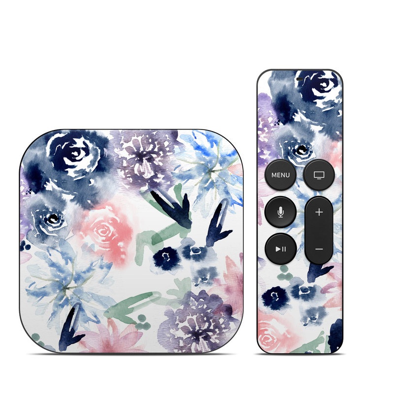 Apple TV HD, 4K 1st Gen Skin design of Pattern, Graphic design, Design, Floral design, Plant, Flower, Illustration, with white, blue, purple, green, pink colors