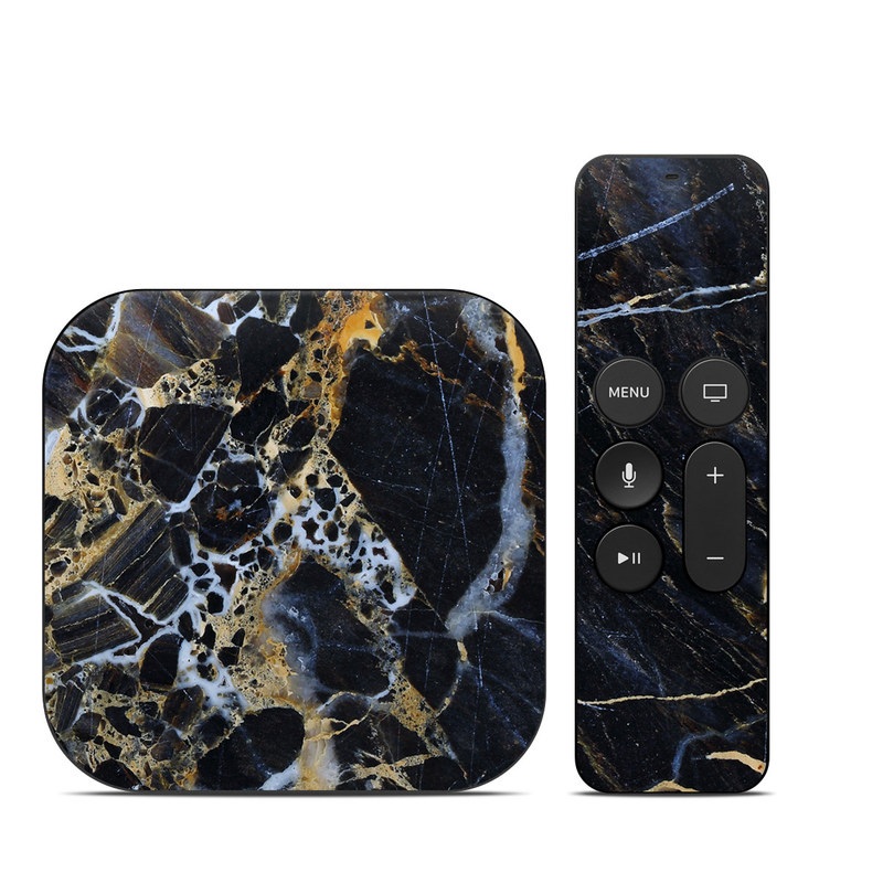 Apple TV HD, 4K 1st Gen Skin design of Black, Yellow, Rock, Brown, Marble, Water, Close-up, Granite, Pattern, Geology, with black, white, orange, gray, yellow colors