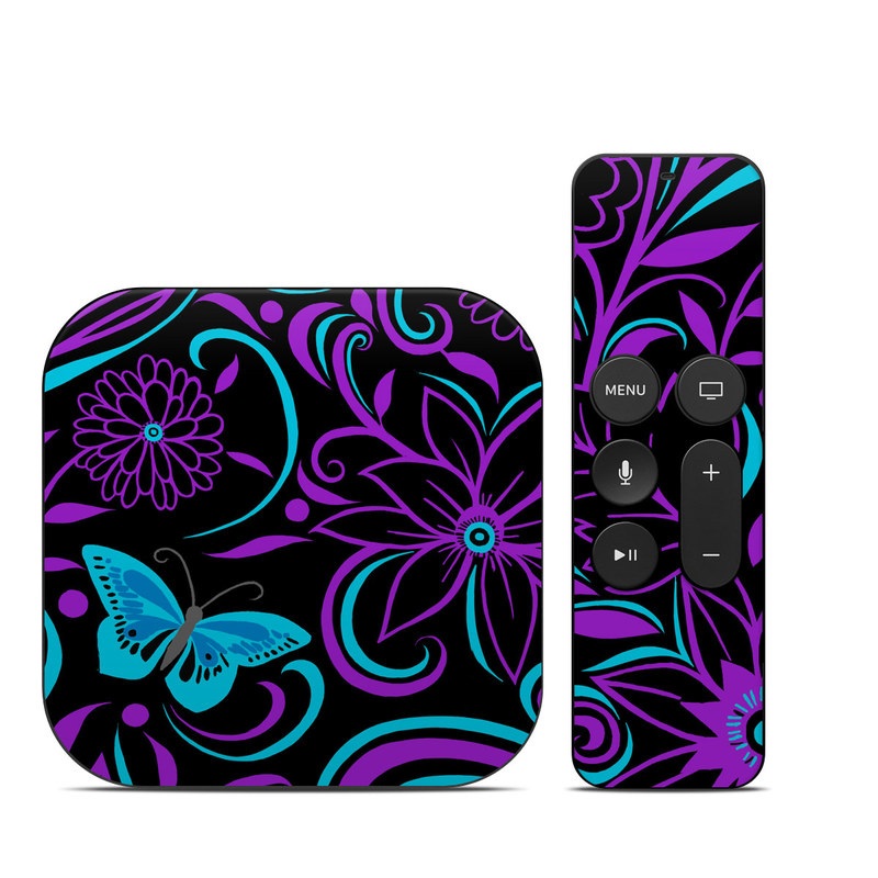 Apple TV HD, 4K 1st Gen Skin design of Pattern, Purple, Violet, Turquoise, Teal, Design, Floral design, Visual arts, Magenta, Motif, with black, purple, blue colors
