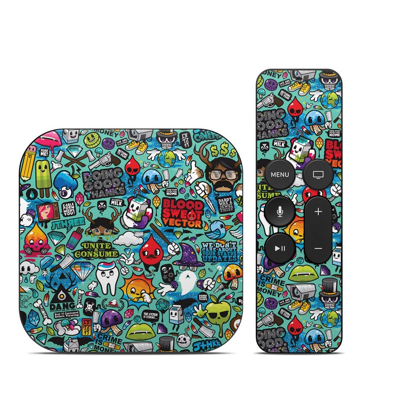 Apple TV HD, 4K 1st Gen Skin design of Cartoon, Art, Pattern, Design, Illustration, Visual arts, Doodle, Psychedelic art, with black, blue, gray, red, green colors