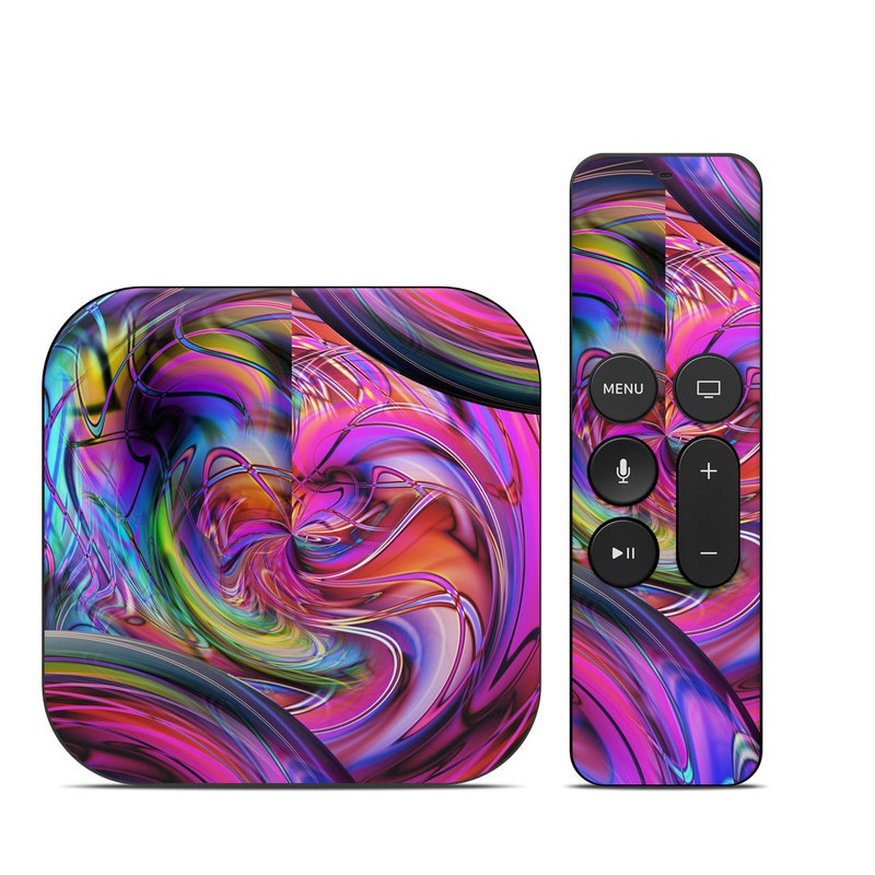 Apple TV HD, 4K 1st Gen Skin design of Pattern, Psychedelic art, Purple, Art, Fractal art, Design, Graphic design, Colorfulness, Textile, Visual arts, with purple, black, red, gray, blue, green colors