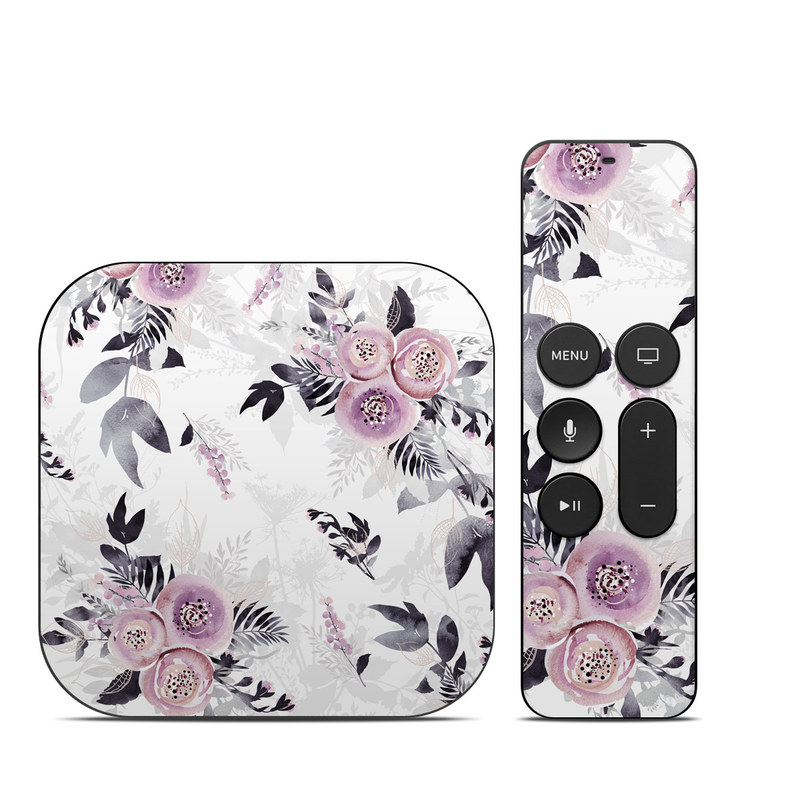 Apple TV HD, 4K 1st Gen Skin design of Pink, Pattern, Design, Floral design, Textile, Plant, Flower, Magenta, Petal, Wallpaper, with white, purple, pink, black, gray colors