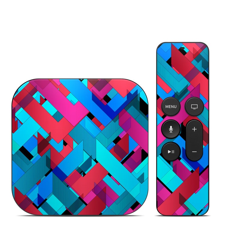 Apple TV HD, 4K 1st Gen Skin design of Pattern, Turquoise, Line, Teal, Magenta, Design, Textile, Symmetry, Colorfulness, with blue, red, purple, black colors