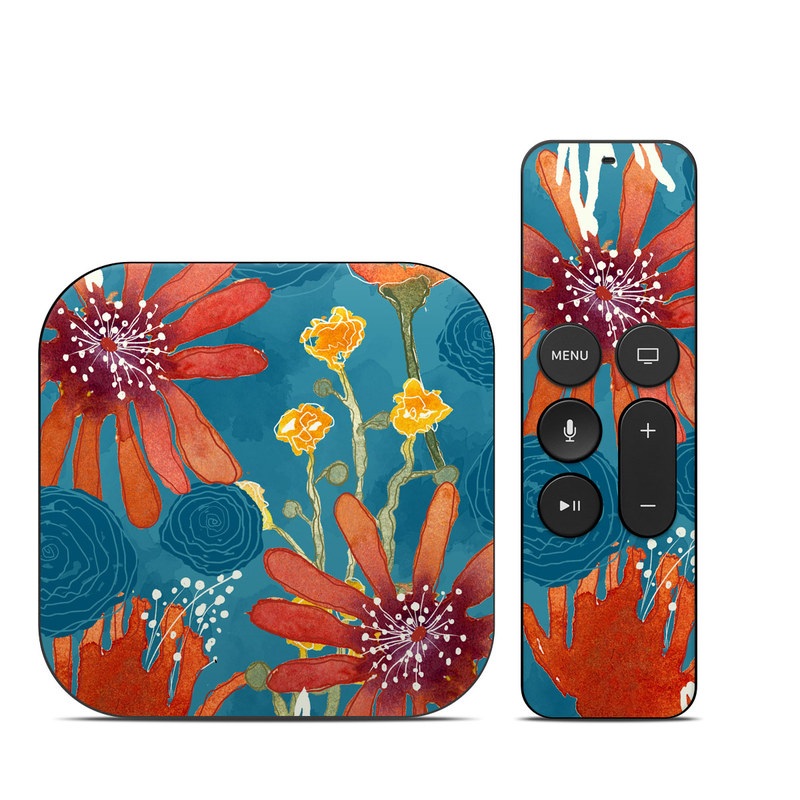 Apple TV HD, 4K 1st Gen Skin design of Pattern, Visual arts, Wrapping paper, Design, Wildflower, Floral design, Textile, Flower, Plant, Motif, with blue, red, gray, yellow, green colors