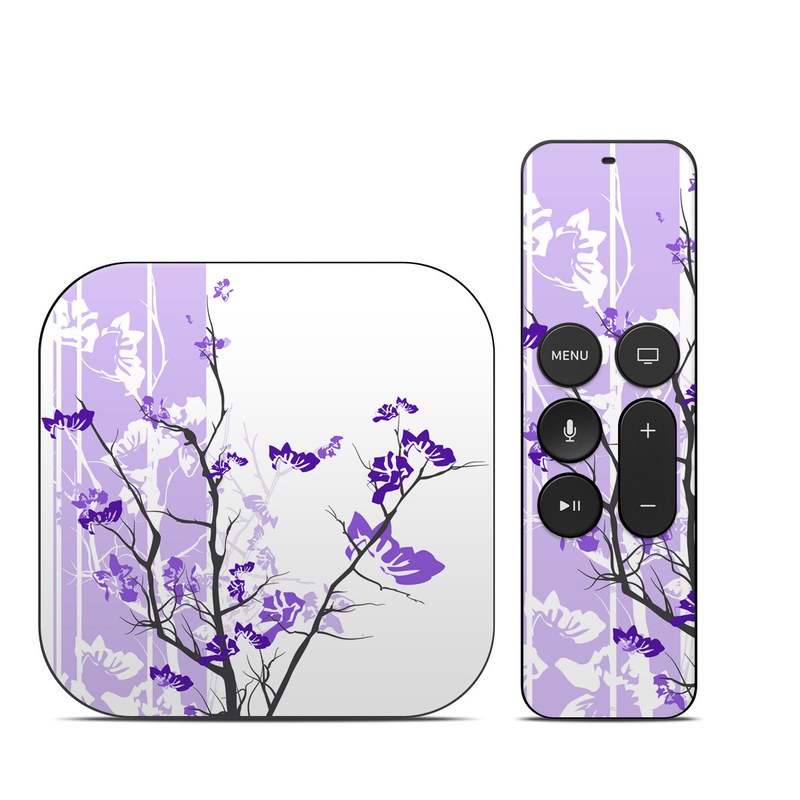 Apple TV HD, 4K 1st Gen Skin design of Branch, Purple, Violet, Lilac, Lavender, Plant, Twig, Flower, Tree, Wildflower, with white, purple, gray, pink, black colors
