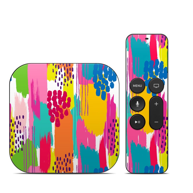 Apple TV HD, 4K 1st Gen Skin design of Colorfulness, Textile, Rectangle, Font, Line, Painting, Art, Magenta, Material property, Pattern, with white, pink, yellow, orange, blue, red colors