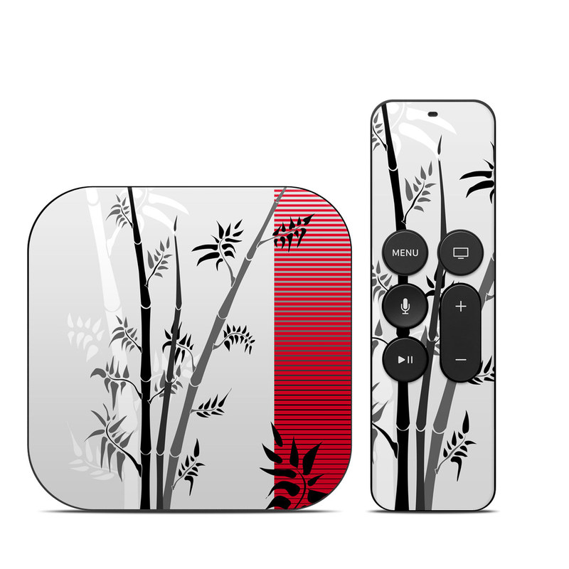 Apple TV HD, 4K 1st Gen Skin design of Botany, Plant, Branch, Plant stem, Tree, Bamboo, Pedicel, Black-and-white, Flower, Twig, with gray, red, black, white colors