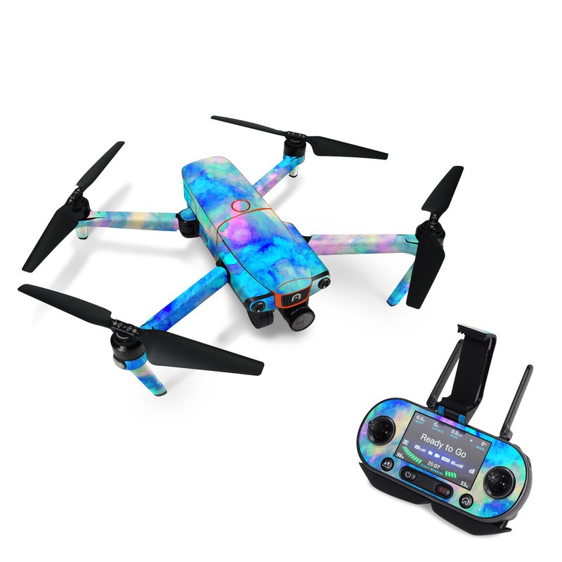 Autel EVO Skin design of Blue, Turquoise, Aqua, Pattern, Dye, Design, Sky, Electric blue, Art, Watercolor paint, with blue, purple colors