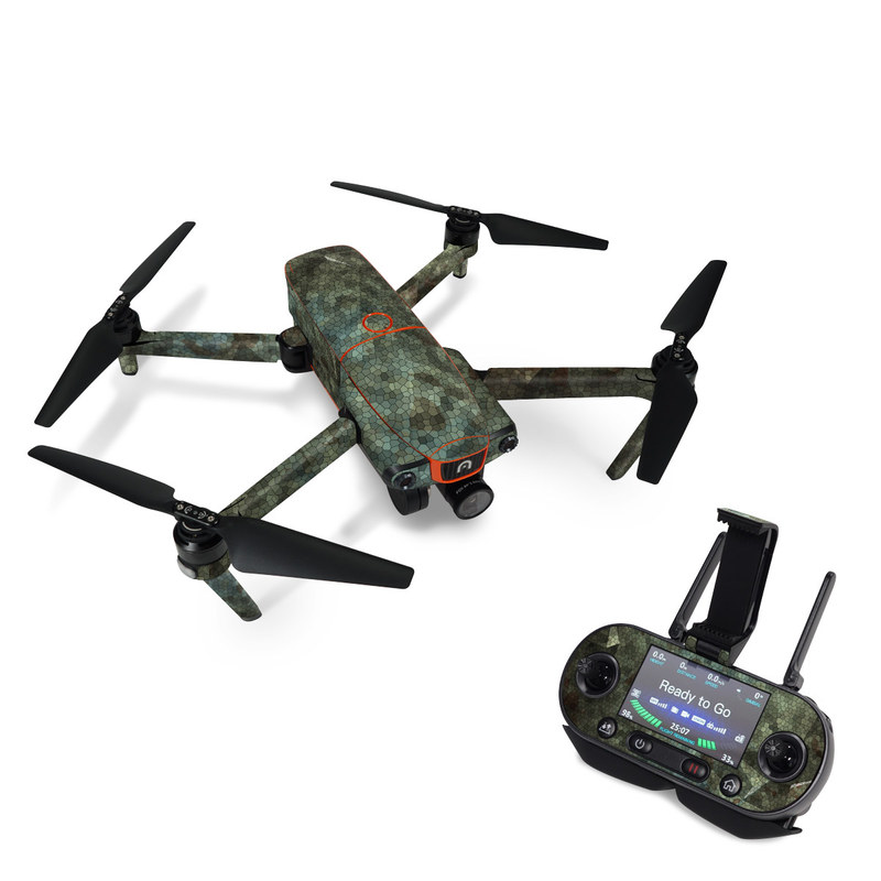 Autel EVO Skin design of Green, Pattern, Brown, Wall, Design, Rock, Geology, Camouflage, Granite, Metal, with black, brown, blue, gray, white colors